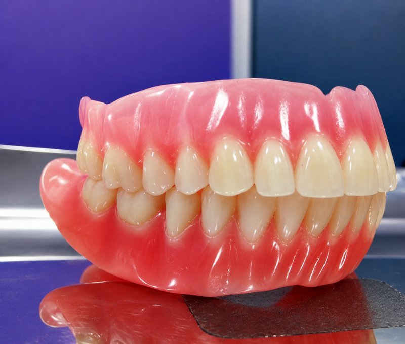 Custom-crafted complete denture prosthetic made at Shanthi Dental Clinic