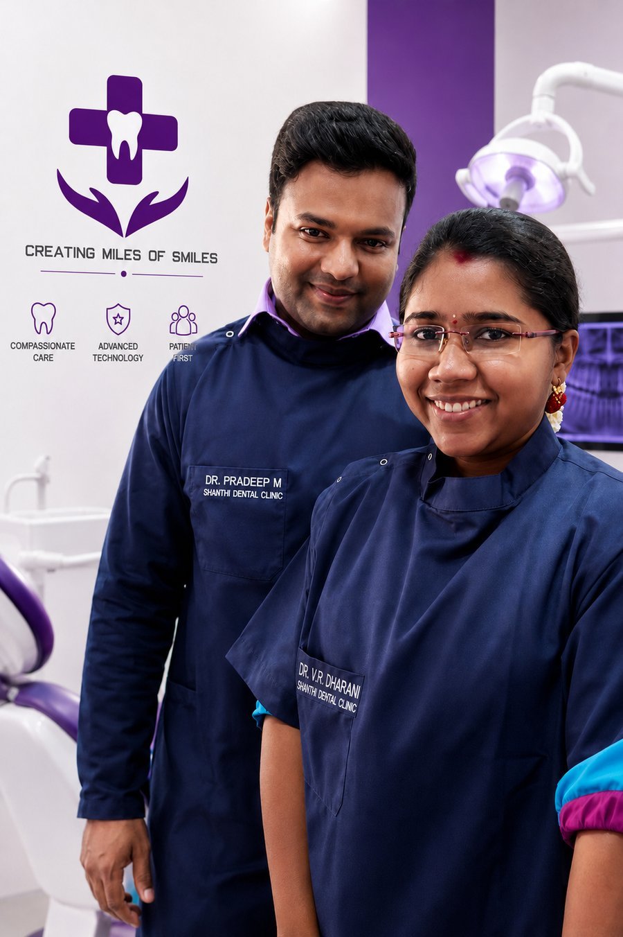Dr. M. Pradeep and Dr. V. R. Dharani, dental surgeons at Shanthi Dental Clinic